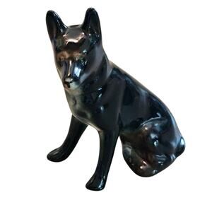 Vintage German Shepherd Figurine – 6" Green, Cream & Brown